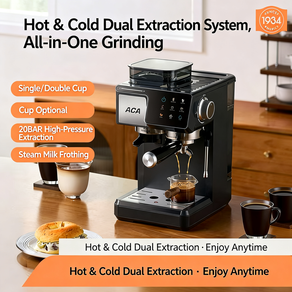 意式研磨一体咖啡机半自动家用商用冷热一体机双萃