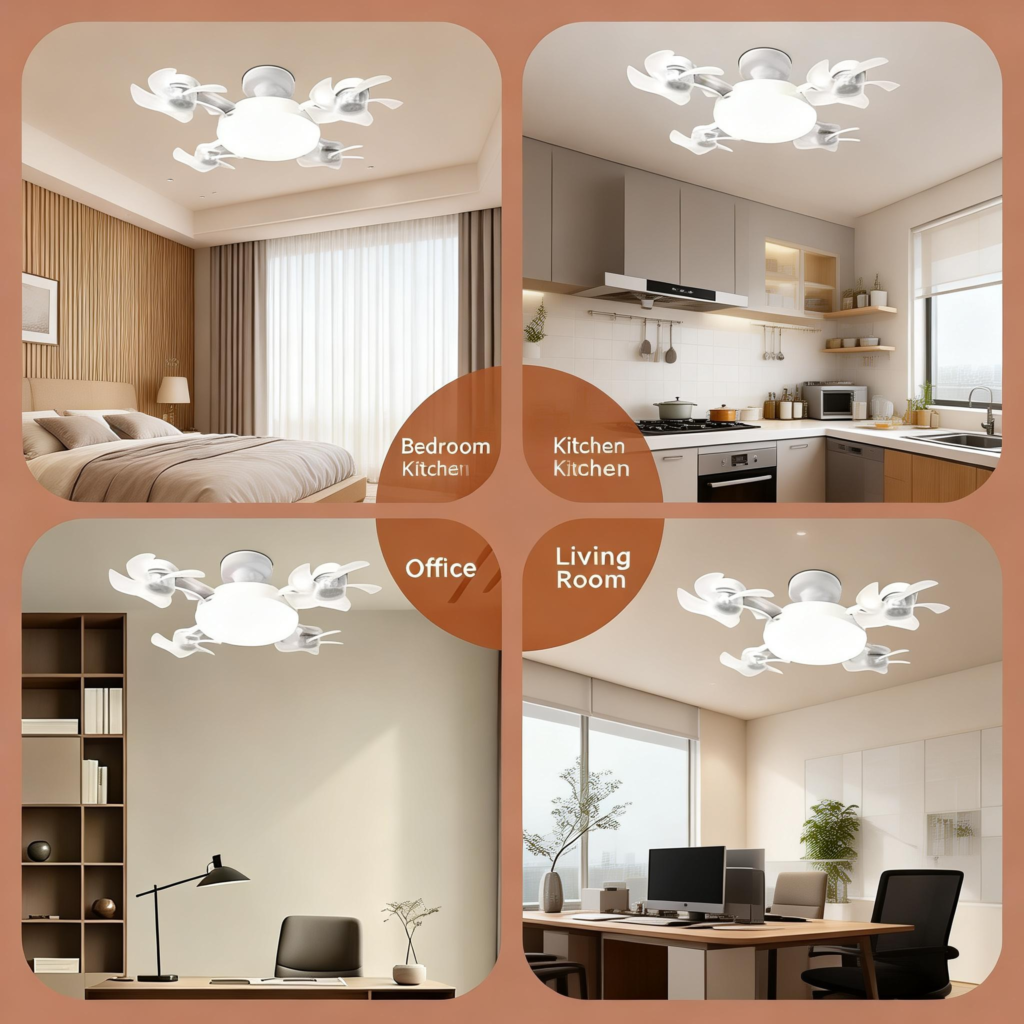 新款E27螺口无人机风扇新型遥控一体吊扇4头三色